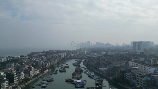 航拍广西北海老城渔船码头视频
