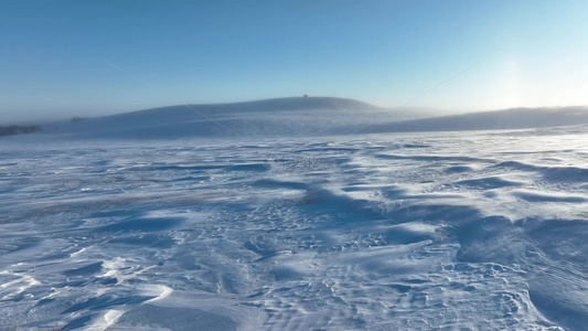 呼伦贝尔草原冬天雪景雪地白毛风视频