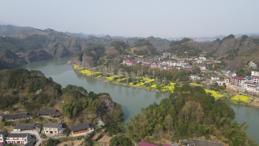 航拍湖南思蒙国家湿地公园丹霞地貌视频