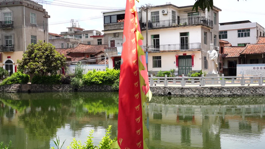 民间旗帜 装饰风景 凉亭视频