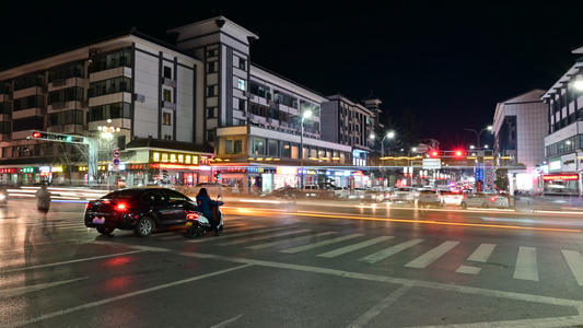 城市街道夜景延时视频