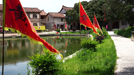 民间旗帜 装饰风景 凉亭视频