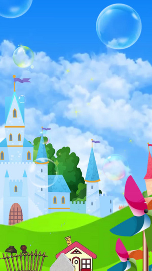 卡通城堡背景视频向日葵20秒视频