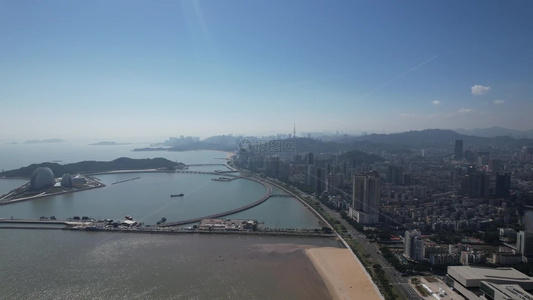 广东珠海海边城市城市风光航拍视频