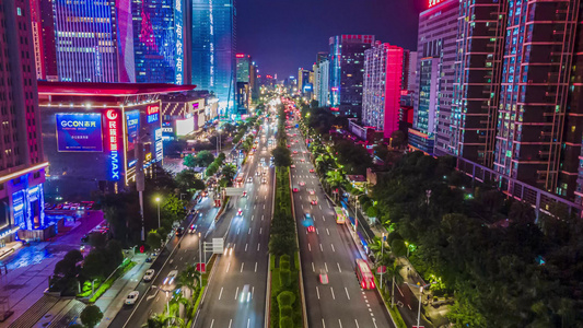 南宁民族大道道路夜景延时航拍视频