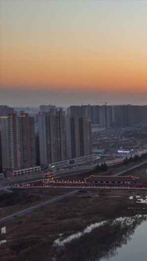 渭河咸阳古城城市日落日专夜16秒视频
