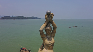 4K珠海珠海渔女雕像航拍特写30秒视频