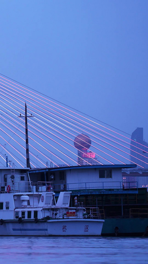 素材慢镜头升格拍摄城市物流长江轮渡码头江景桥梁夜景慢动作52秒视频