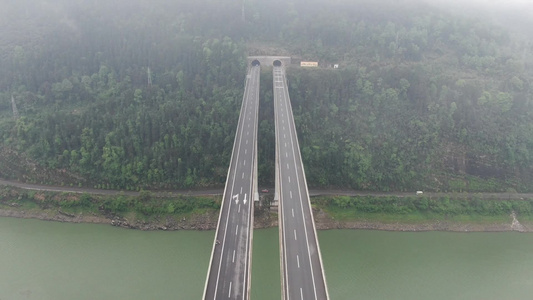 航拍高速公路高架桥穿山隧道 视频