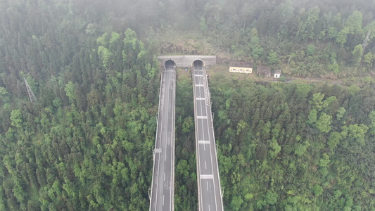 航拍高速公路高架桥穿山隧道 视频