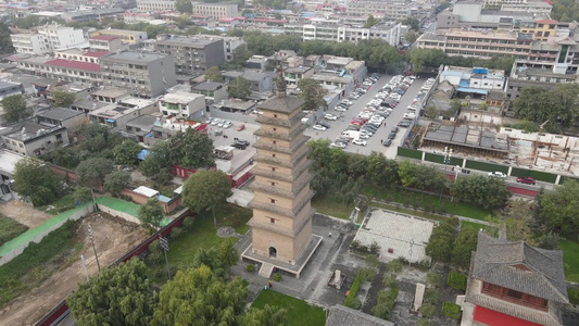 河北石家庄开元寺古塔航拍 视频