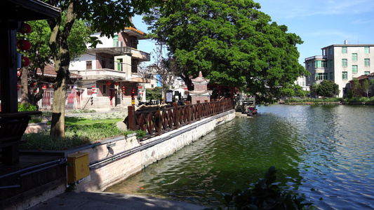 湖边美景 湖边古村 视频