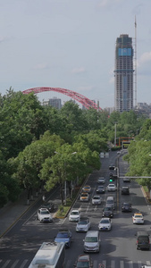 航拍城市天际线街景道路桥梁交通车流素材道路素材视频