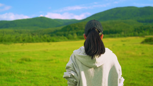 在田野上行走的旅客15秒视频