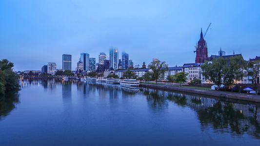 欧洲德国著名城市法兰克福商务金融区清晨延时视频视频
