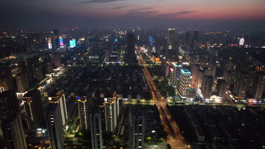 城市夜景霓虹灯高楼夜景航拍视频