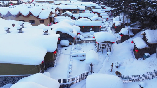 4k航拍中国雪乡房屋唯美雪景视频