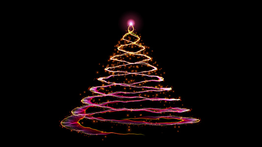 由发光颗粒旋转组成的彩色圣诞树视频