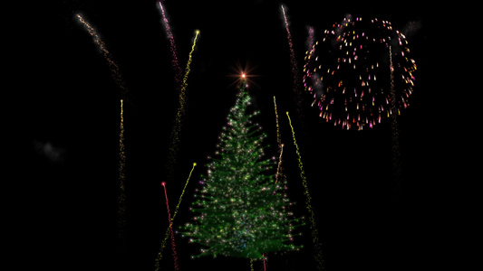 圣诞节节日灯光树,在黑色的烟花露台上种植视频