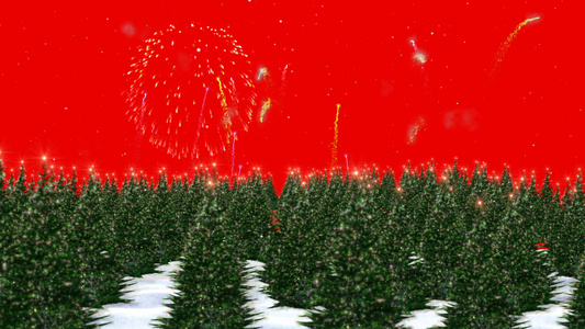 圣诞节节日树,反对色彩多彩的烟花表演,反对红色视频