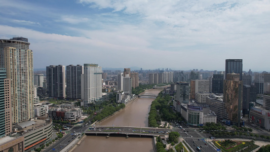 浙江宁波城市建设沿河高楼建筑航拍视频