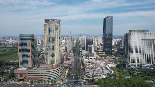 浙江宁波城市建设沿河高楼建筑航拍视频
