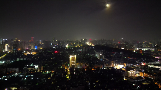 航拍湖北武汉城市夜景 视频