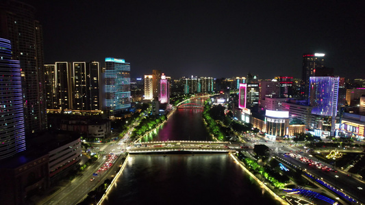 浙江宁波城市夜景灯光航拍 视频