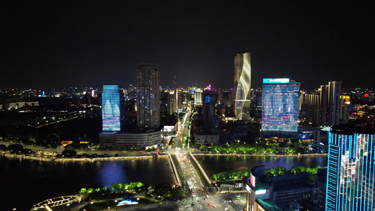 浙江宁波城市夜景灯光航拍 视频