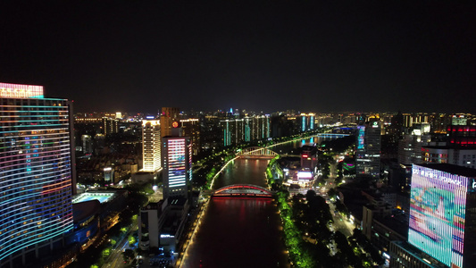 浙江宁波城市夜景灯光航拍 视频