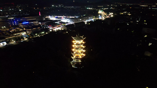 城市夜景霓虹灯高楼夜景航拍视频