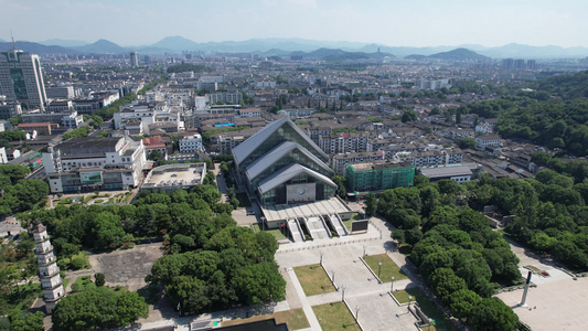 浙江绍兴城市广场建筑航拍视频