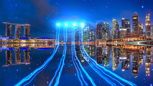 动态大气蓝色科技感城市光线穿梭视频背景元素视频