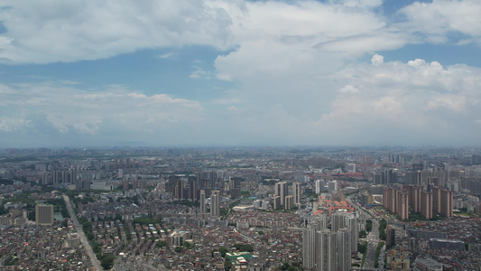 蓝天白云下的城市大远景航拍视频