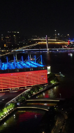 高清航拍珠江上的游船夜景风光城市一线城市56秒视频