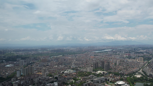 蓝天白云下的城市大远景航拍视频