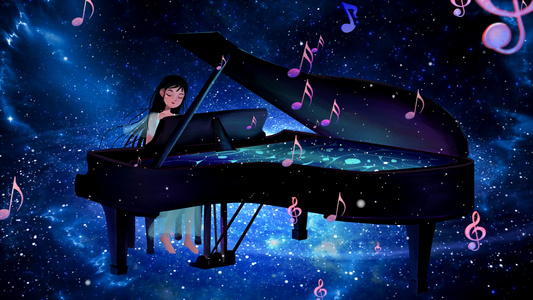 4K唯美星空钢琴弹奏舞台背景视频视频