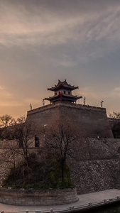 西安古城墙夕阳延时旅游景点视频