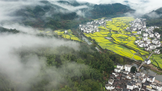 江西婺源徽派建筑油菜花云海风光航拍合集视频