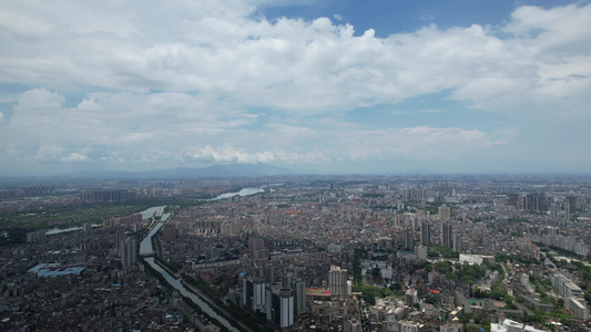 蓝天白云下的城市大远景航拍视频