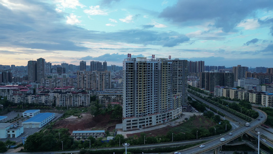 航拍衡阳陆家新区城建新城区晚霞风光视频