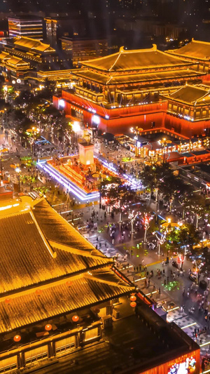 西安大唐不夜城城市景点非遗文化航拍延时5A景区10秒视频