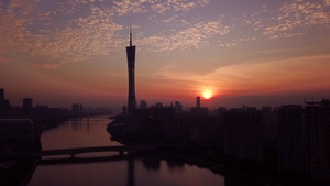 广州塔日出清晨CBD城市空境高清航拍视频44秒视频