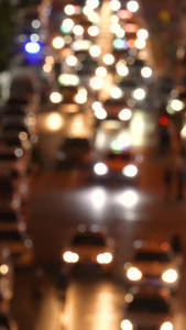 航拍城市梦幻虚焦道路交通灯光夜景车流素材夜景素材视频