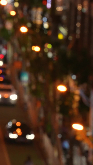 航拍城市梦幻虚焦道路交通灯光夜景车流素材城市素材54秒视频