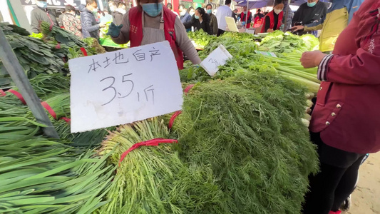 买菜绿叶菜蔬菜菜市场百姓生活赶大集视频