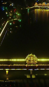 航拍风雨桥夜景著名旅游景点视频