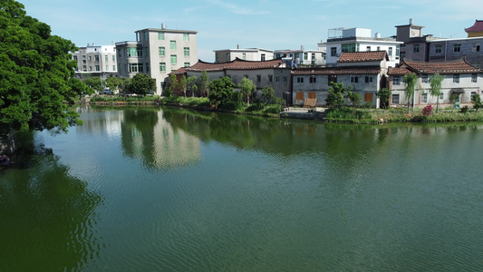 湖边美景 湖边古村 视频