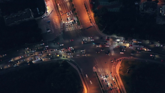 义乌城市交通夜景车流航拍视频