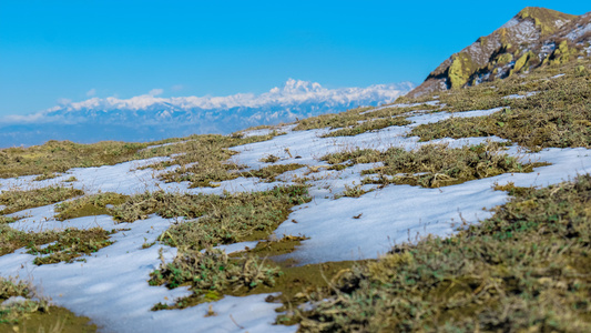 8K雪山草地冰雪消融延时视频